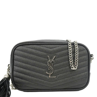 YVES SAINT LAURENT Lou Chevron Leather Camera Crossbody Bag Black
