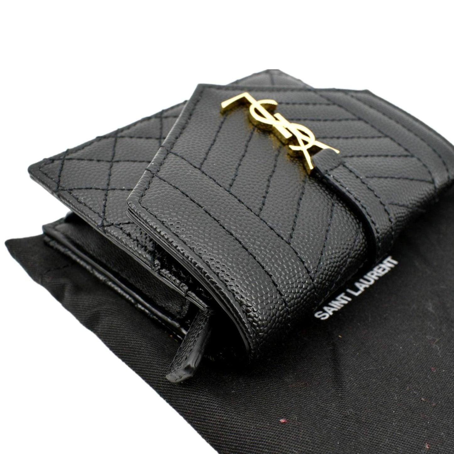 YVES SAINT LAURENT Gaby Small Envelope Quilted Leather Wallet Black