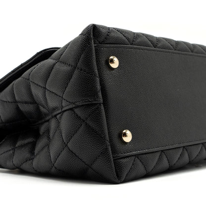 Chanel Medium Coco Handle Lizard Embossed Handle Caviar Black L (Microchip)