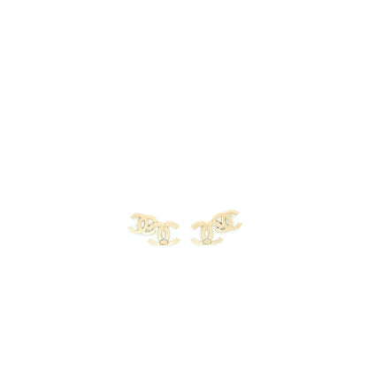Chanel Double CC Logo Crystal Earrings Black and White Light Gold Tone