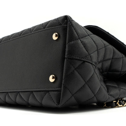 Chanel Medium Coco Handle Lizard Embossed Handle Caviar Black L (Microchip)