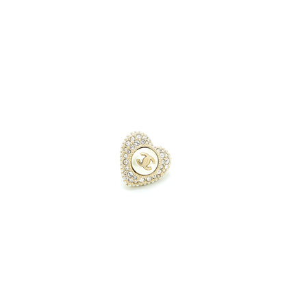 Chanel CC Logo Heart Earrings Crystal/Pearl Light Gold Tone