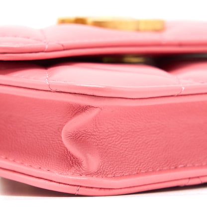 Chanel Mini Flap Waist Bag Enamel Logo Lambskin Pink