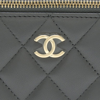 Chanel 22A Top Handle Long Vanity With Chain Lambskin Grey L