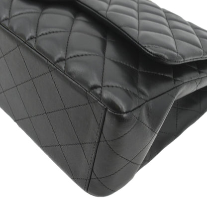 CHANEL Maxi Double Flap Lambskin Leather Shoulder Bag Black