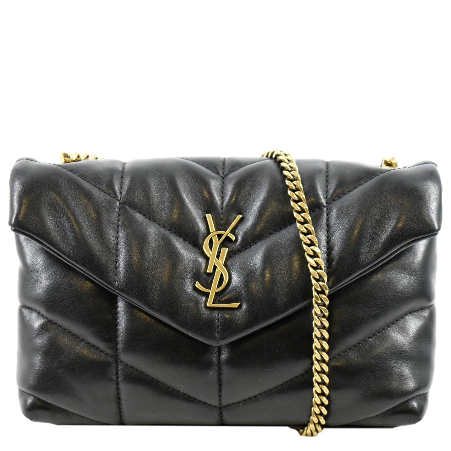 YVES SAINT LAURENT Toy Loulou Puffer Quilted Lambskin Leather Crossbody Bag Black