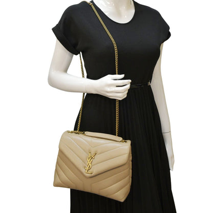 YVES SAINT LAURENT Small Loulou Quilted Leather Crossbody Bag Dark Beige