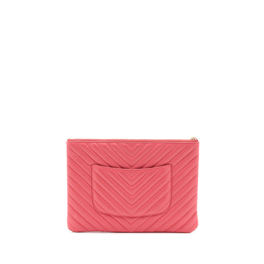 Chanel Chevron Clutch Lambskin Pink L