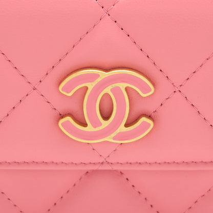 Chanel Mini Flap Waist Bag Enamel Logo Lambskin Pink