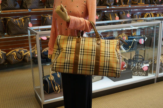 Burberry Travel Bag Nova Check Brown Leather - Burberry Luggage