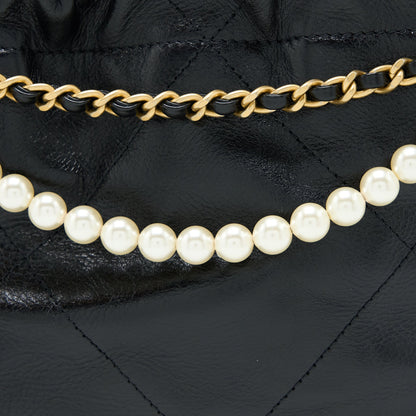 Chanel 23S Mini 22 Bag with Pearl Shiny Calfskin Black  (Microchip)
