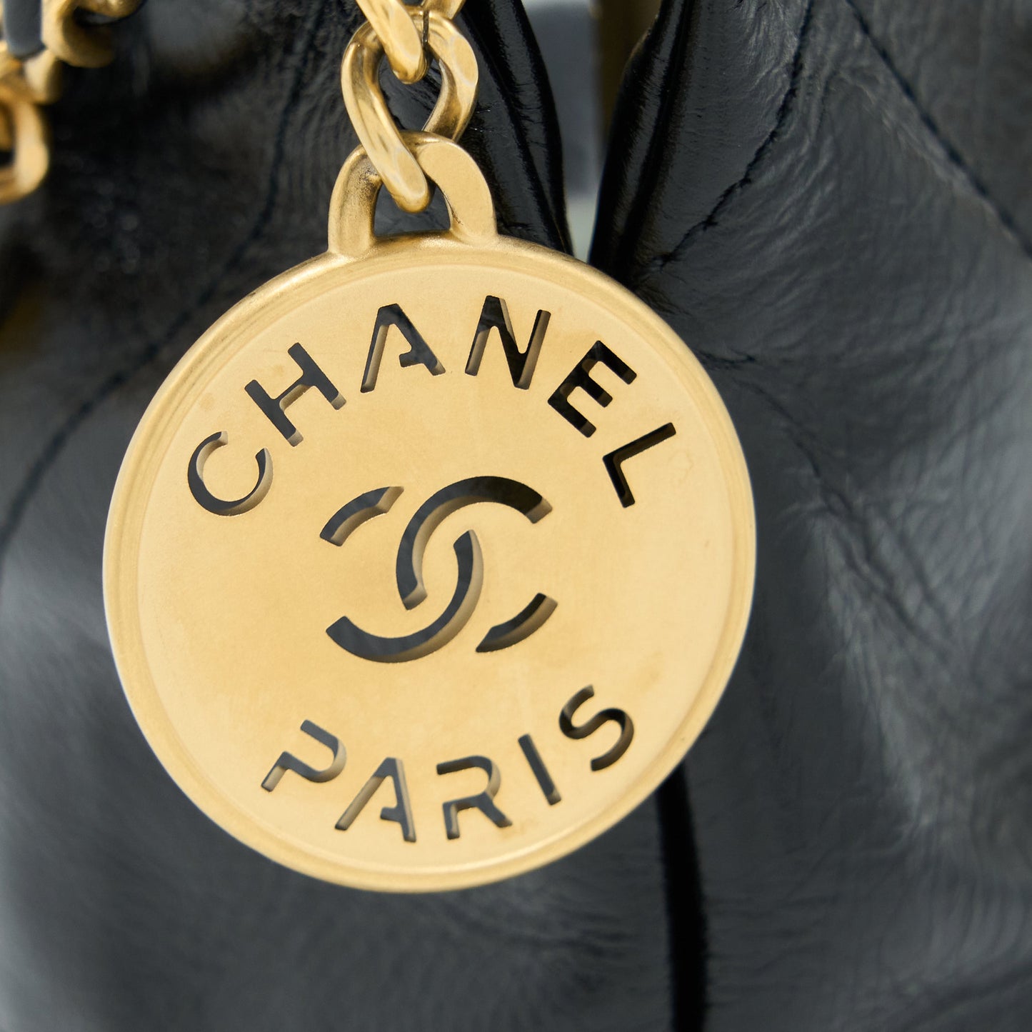 Chanel 23S Mini 22 Bag with Pearl Shiny Calfskin Black  (Microchip)