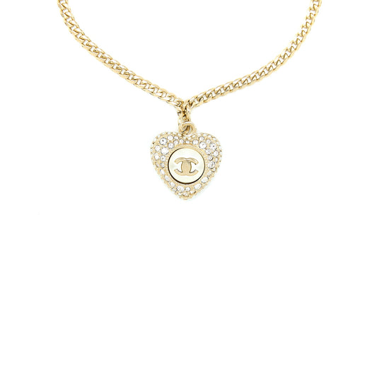Chanel Heart Pearl Bracelet With CC logo Crystal Light Gold Tone