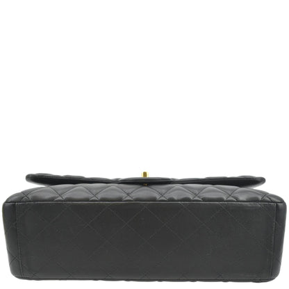 CHANEL Maxi Double Flap Lambskin Leather Shoulder Bag Black