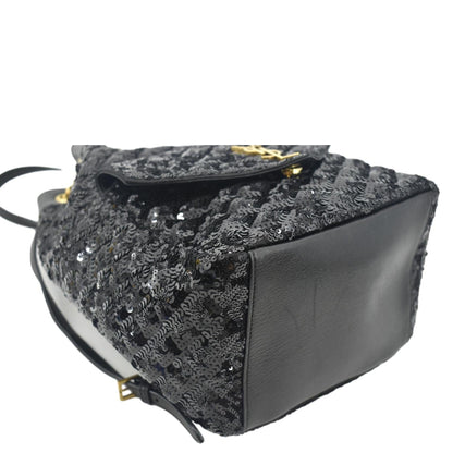 YVES SAINT LAURENT Sequin Leather Backpack Bag Black