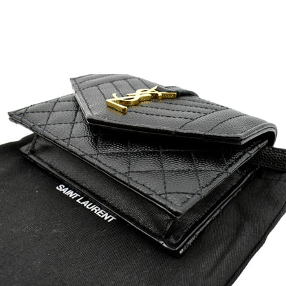 YVES SAINT LAURENT Gaby Small Envelope Quilted Leather Wallet Black