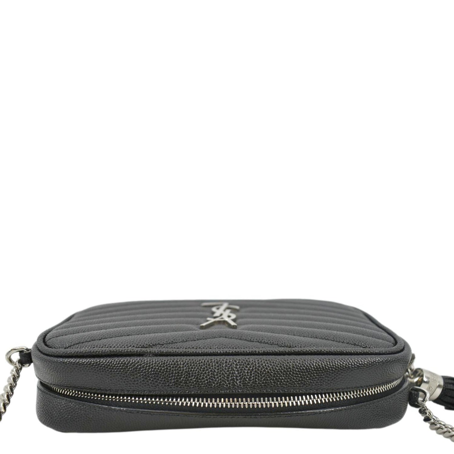 YVES SAINT LAURENT Lou Chevron Leather Camera Crossbody Bag Black