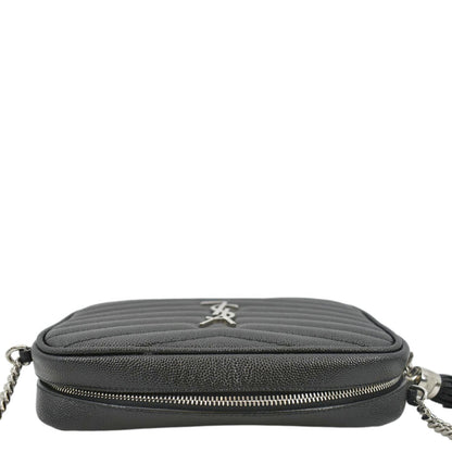YVES SAINT LAURENT Lou Chevron Leather Camera Crossbody Bag Black