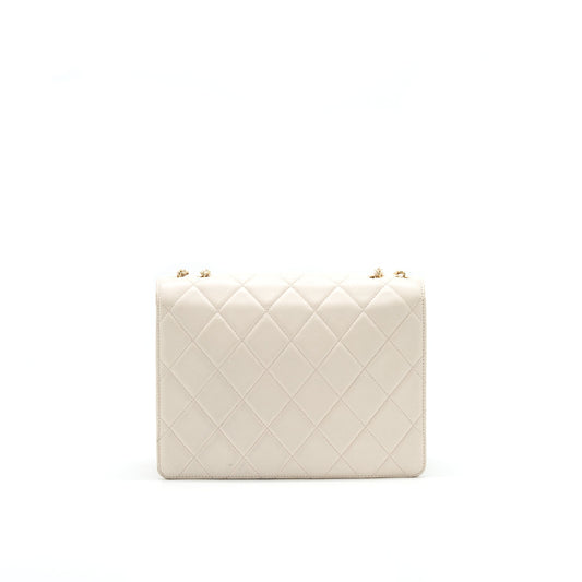 CHANEL CC Logo Flap Bag With Chain Quilted Lambskin Ivory White