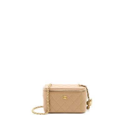 Chanel Pearl Crush Long Vanity Case Lambskin Dark Beige
