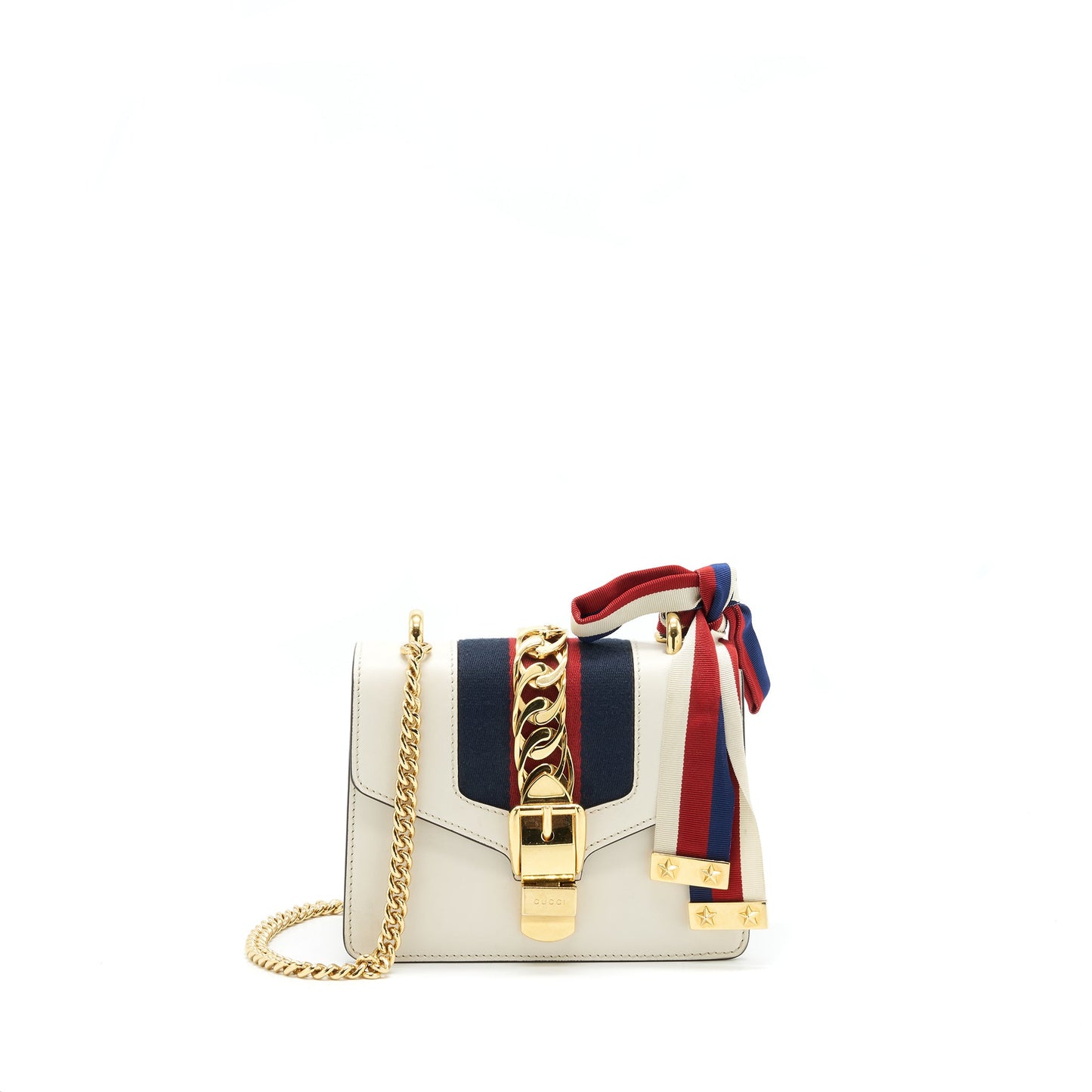 GUCCI SYLVIE MINI LEATHER CHAIN BAG IN WHITE