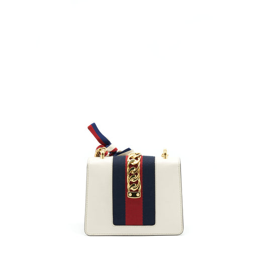 GUCCI SYLVIE MINI LEATHER CHAIN BAG IN WHITE