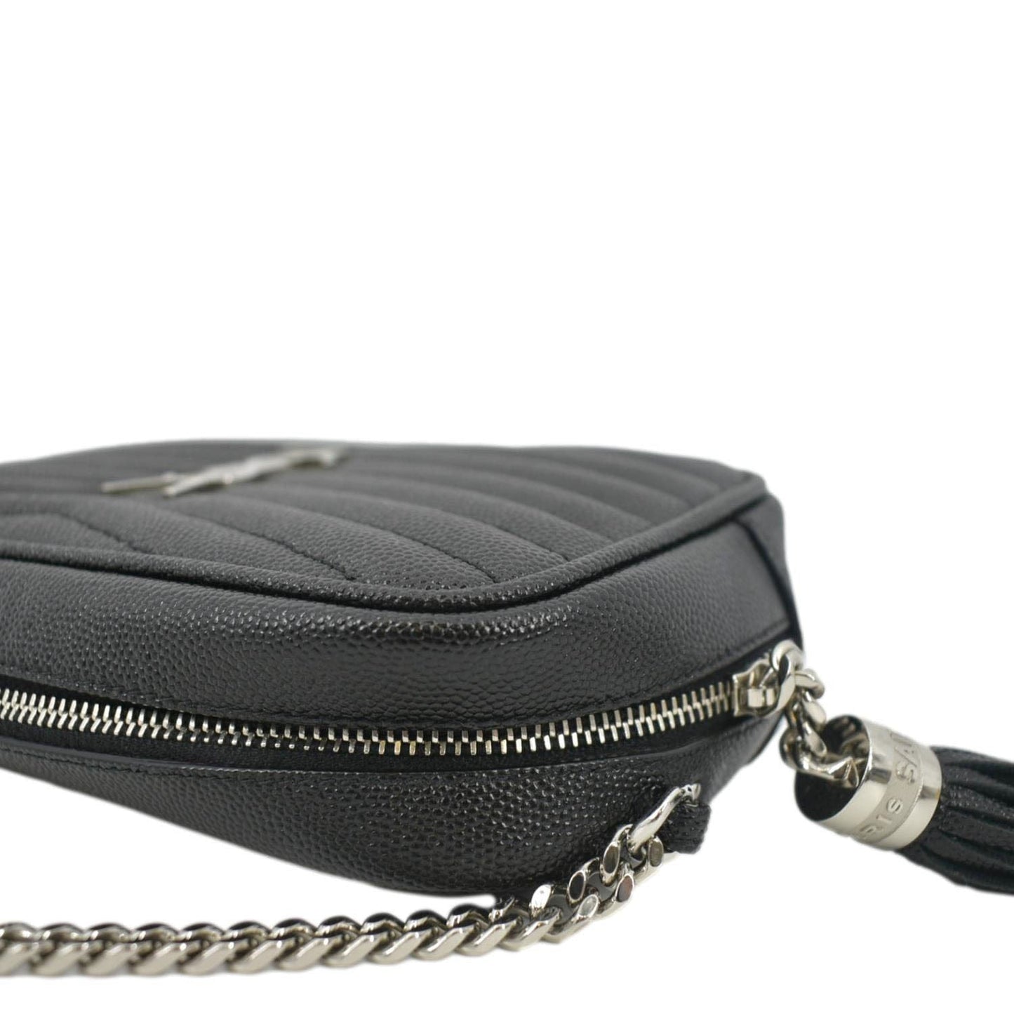 YVES SAINT LAURENT Lou Chevron Leather Camera Crossbody Bag Black