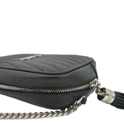 YVES SAINT LAURENT Lou Chevron Leather Camera Crossbody Bag Black