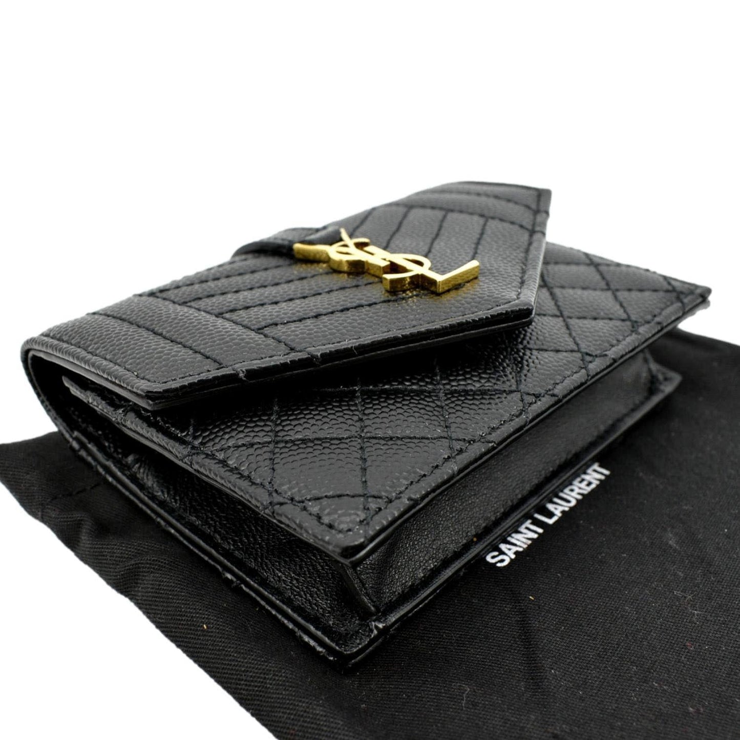 YVES SAINT LAURENT Gaby Small Envelope Quilted Leather Wallet Black