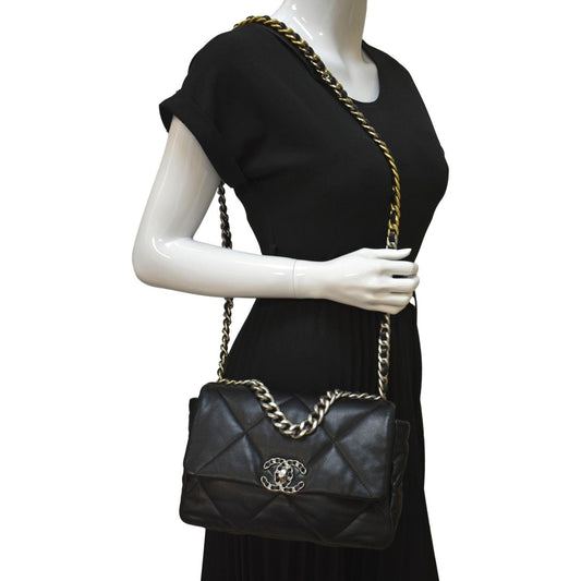 CHANEL 19 Small Flap Quilted Lambskin Leather Shoulder Bag Black - Final Sale