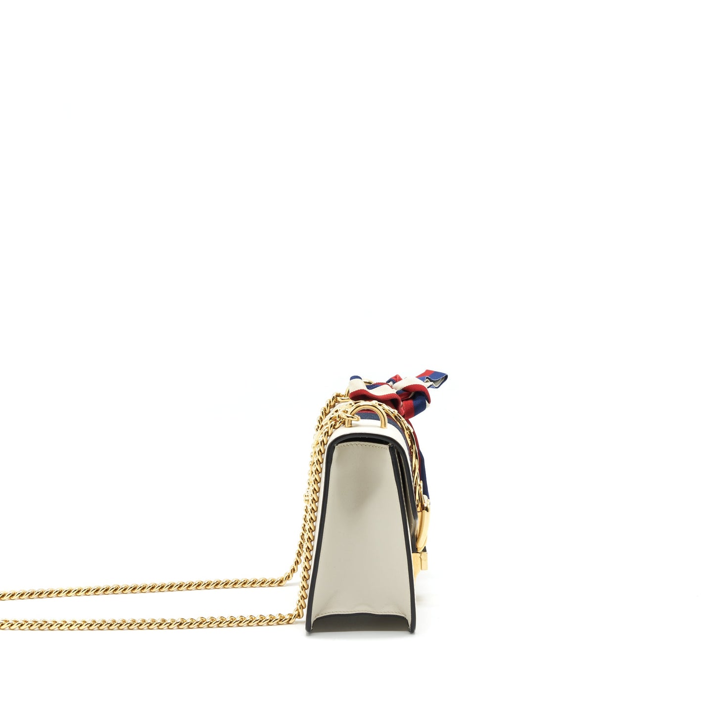 GUCCI SYLVIE MINI LEATHER CHAIN BAG IN WHITE