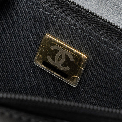 Chanel letter logo top handle flap wallet on chain shiny calfskin black  (microchip)