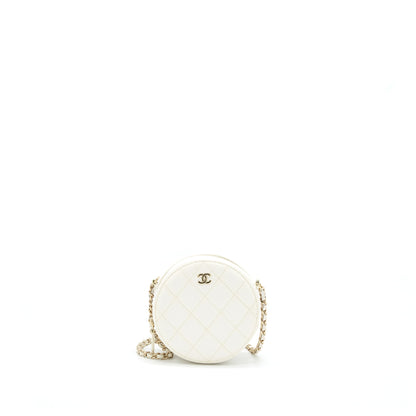Chanel mini round Bag with Chain Caviar White L