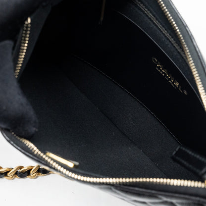 Chanel moon hobo shoulder / crossbody bag goatskin black brushed  (microchip)