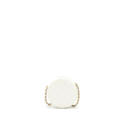 Chanel mini round Bag with Chain Caviar White L