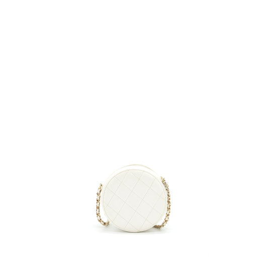 Chanel mini round Bag with Chain Caviar White L