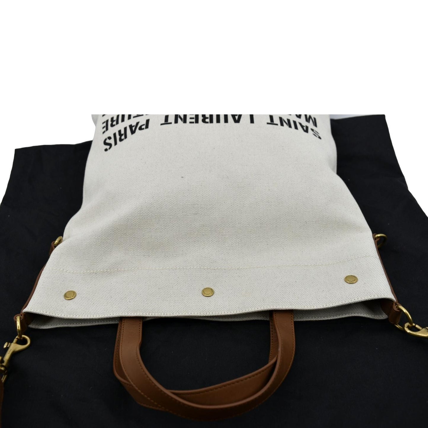 YVES SAINT LAURENT North South Foldable Canvas Smooth Leather Shoulder Bag Naturel