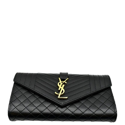YVES SAINT LAURENT Envelope Flap Matelasse Leather Wallet Black