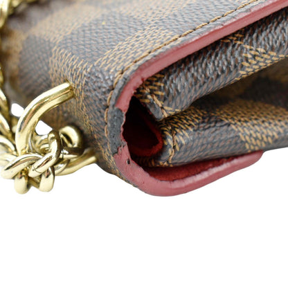 LOUIS VUITTON Caissa Chain Damier Ebene Clutch Shoulder Bag Brown