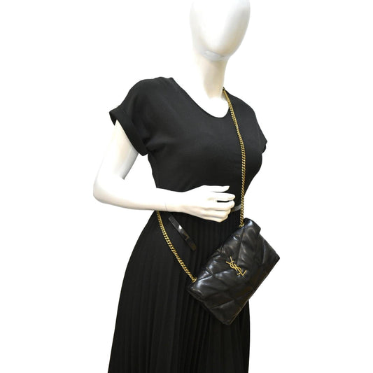 YVES SAINT LAURENT Toy Loulou Puffer Quilted Lambskin Leather Crossbody Bag Black