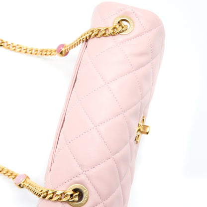 Chanel 22B Small Flap Bag With Gem Chain Lambskin Pink  (Microchip)