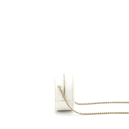Chanel mini round Bag with Chain Caviar White L