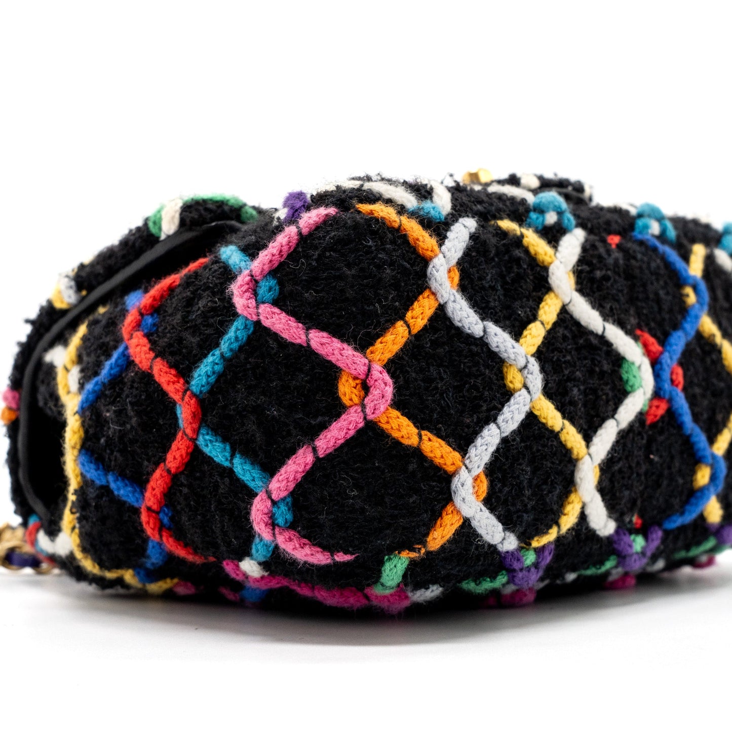 Chanel 22S pearl crush mini square flap bag fabric / tweed black / multicolor  (microchip)