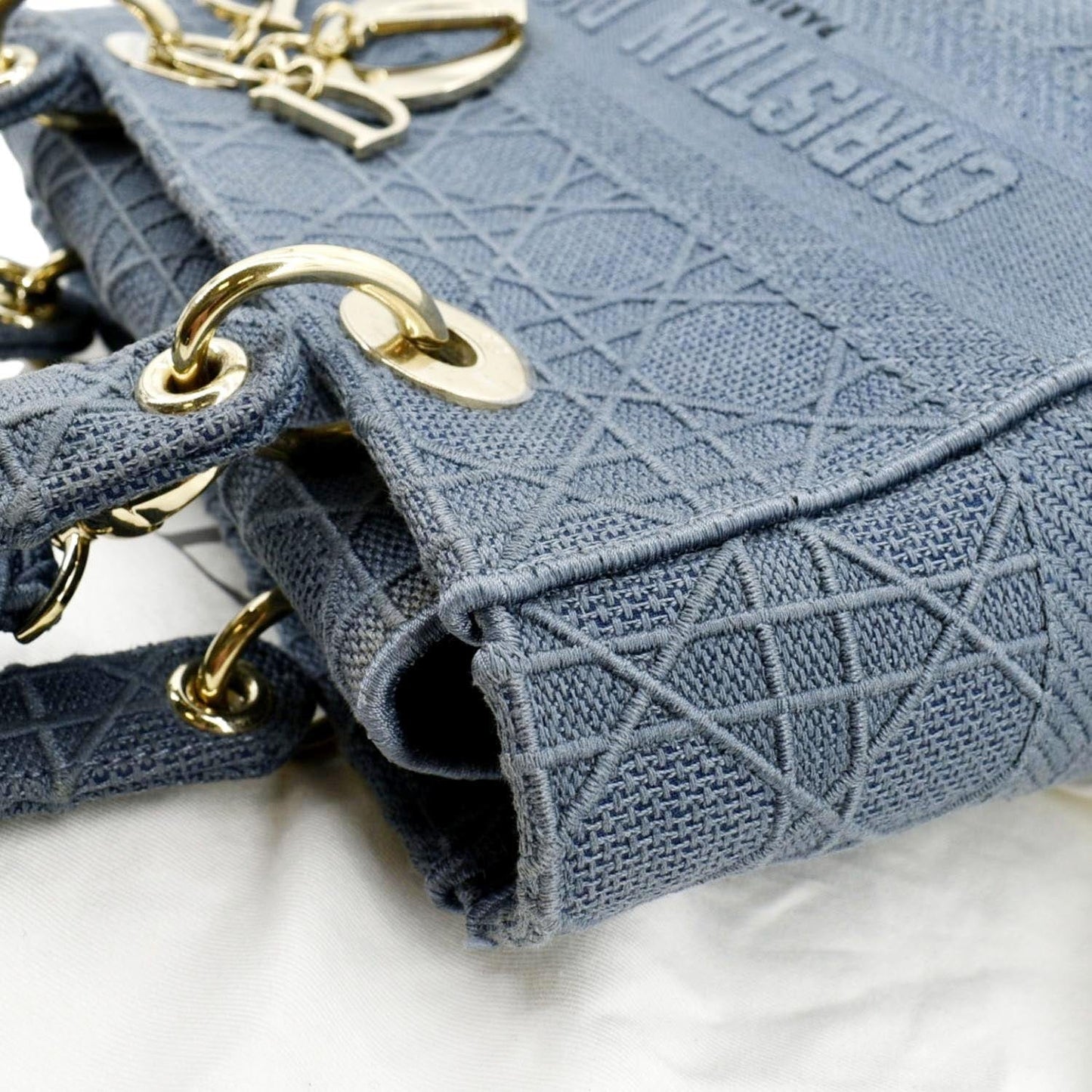 CHRISTIAN DIOR Lady D-Lite Embroidered Canvas Crossbody Bag Denim Blue