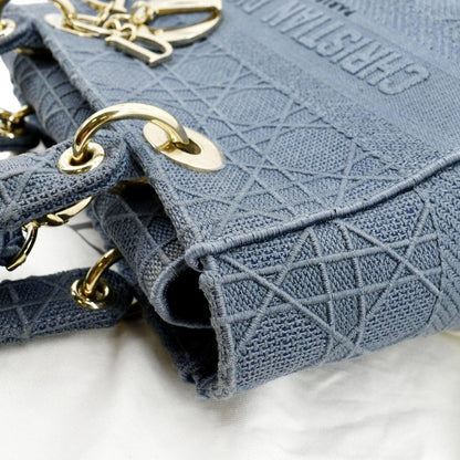CHRISTIAN DIOR Lady D-Lite Embroidered Canvas Crossbody Bag Denim Blue