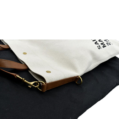 YVES SAINT LAURENT North South Foldable Canvas Smooth Leather Shoulder Bag Naturel