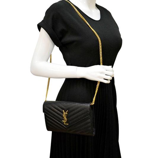 YVES SAINT LAURENT Cassandre Matelasse Chain Wallet Crossbody Bag Black