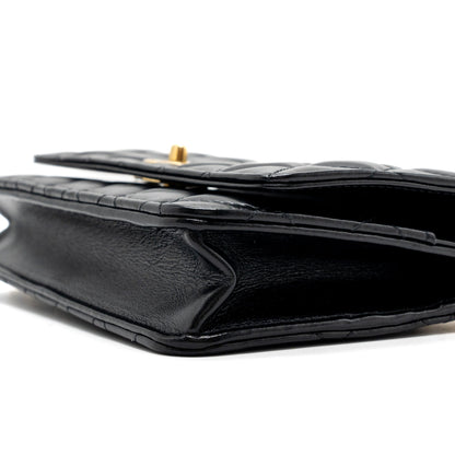 Chanel letter logo top handle flap wallet on chain shiny calfskin black  (microchip)