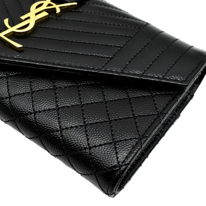 YVES SAINT LAURENT Envelope Flap Matelasse Leather Wallet Black