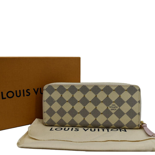 LOUIS VUITTON Studded Clemence Damier Azur Wallet Rose Ballerine